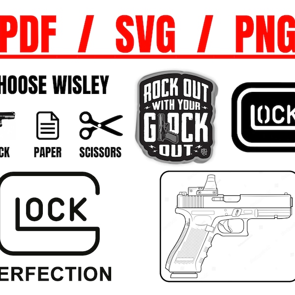 Glock logo/design PDF/SVG/PNG X5 High Quality images for tumblers, T-shirts, mugs, Tumbler, key rings.