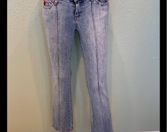 Vintage Bongo stretchy flare denim blue cropped capris in size 1