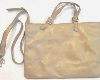 Bill Blass champagne gold leather shoulder bag with detachable shoulder strap - Large