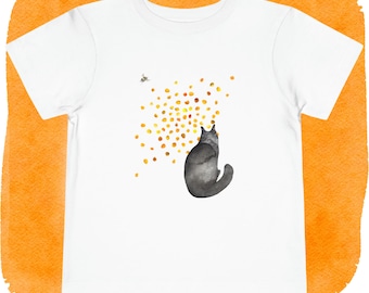 Toddler Kitty and Bee Short Sleeve Tee, Cute Children's Gray Cat and Bug T-Shirt
