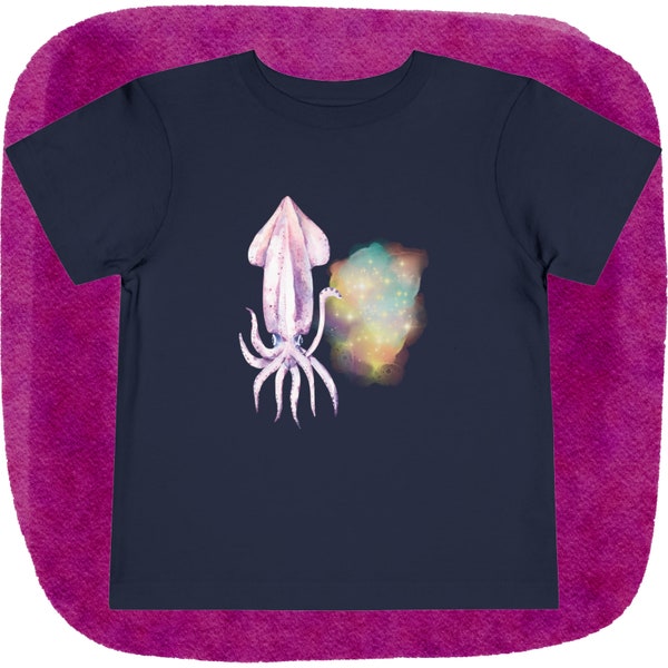 Toddler Short Sleeve Squid + Galaxy Tee, Kids' Fantasy Nature T-Shirt, Ocean Life + Space Shirt for Children