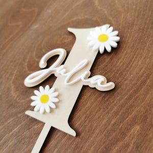 Topper per torta a forma di margherita, decorazione per festa di compleanno a forma di margherita, nome personalizzato del fiore, compleanno retrò groovy, il mio primo compleanno, primo compleanno floreale boho girl