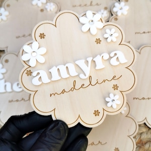 Karta z kamieniem milowym Daisy, dysk z kamieniem milowym Flower, karty z kamieniami milowymi Baby, rozwój dziecka, rekwizyt do zdjęć z pierwszego roku życia dziecka, miesięczny znacznik kamienia milowego