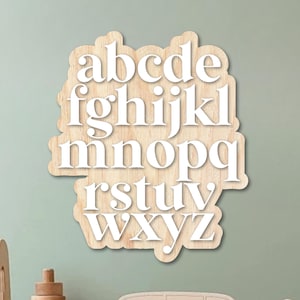 Alfabeto de madera para habitación infantil, letras educativas, decoración de pared, decoración de habitación infantil, decoración de guardería, sala de juegos, letrero de pared con el alfabeto ABC