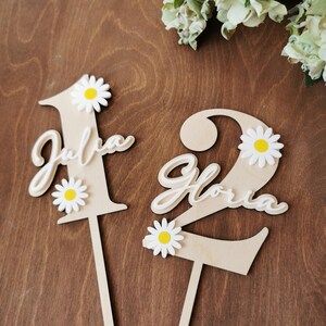 Topper per torta a forma di margherita, decorazione per festa di compleanno a forma di margherita, nome personalizzato del fiore, compleanno retrò groovy, il mio primo compleanno, primo compleanno floreale boho girl
