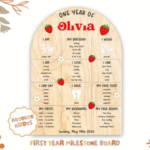 Beere Meilensteintafel zum ersten Geburtstag, Erdbeertafel für das erste Jahr, Meilensteintafel für ein Jahr, Zeichen zum 1