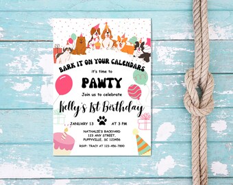 Editable Dog Birthday Invitation | Puppy Invitation Dog Theme Birthday Pawty Birthday Invitation Editable Digital Template Instant Download