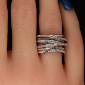 Multi Row Diamond Crossover Ring, Round Moissanite Diamond Intertwined Ring, Unique Cocktail Ring, Party Wear Ring For Women, Fine Jewelry
