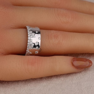 Round Cut Moissanite Diamond Wedding Band, Flush Set Half Eternity Band, White Gold Engagement Band, Wide Band Ring, Promise Band For Her