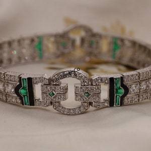 Antique Emerald & Onyx Art Deco Bracelet, Multi Stone Vintage Inspire Bracelet, Edwardian Style Wedding Bracelet, Anniversary Gift Bracelet