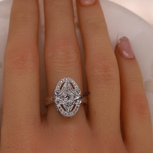 Anillo de bodas eduardiano antiguo, anillo retro con diamantes de moissanita de talla redonda, anillo estilo filigrana, anillo de compromiso para mujer, anillo de regalo de cumpleaños