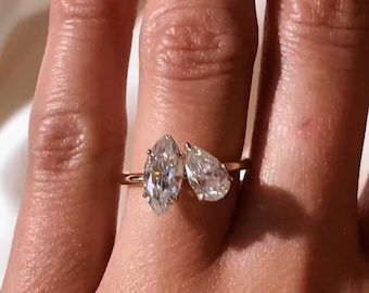 Marquise And Round Cut Moissanite Diamond Ring, Toi Et Moi Ring For Women, Two Stone Promise Ring, Wedding & Engagement Ring, Birthday Gift