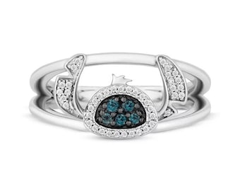 Minimalist Wedding Ring, Lilo And Stitch Ring, Blue Topaz & White Round Cut CZ Stone Cartoon Inspire Ring, 925 Silver Promise Ring For Her