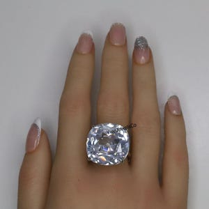 22 MM Cushion Cut CZ Stone Ring, 925 Silver Solitaire Ring, Woman&#39;s Cocktail Ring, Party Wear Ring For Her, Christmas Gift Ring For Her