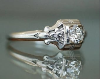Minimalistyczny pierścionek zaręczynowy w stylu art déco, okrągły pierścionek z moissanitem i diamentem typu solitaire, antyczny pierścionek inspirowany kwiatami, obrączka ślubna w stylu vintage