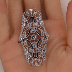 Art Deco Wedding Brooch, Round With Sapphire Baguette Cut CZ Stone Retro Brooch, Antique Milgrain Edwardian Brooch, Vintage Style Brooch