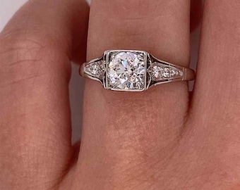 Art Deco Minimalist Ring, Round Cut Moissanite Diamond Vintage Inspire Ring, Wedding & Engagement Ring For Her, Woman's Five Stone Ring