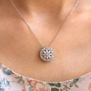 Filigree Art Deco Necklace, Marquise & Round Cut Moissanite Diamond Necklace, 925 Silver Pendant With Chain, Wedding Gift Necklace For Women