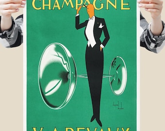 1930 年代のフランスのシャンパン ポスター – ヴィンテージ ヴーヴ A