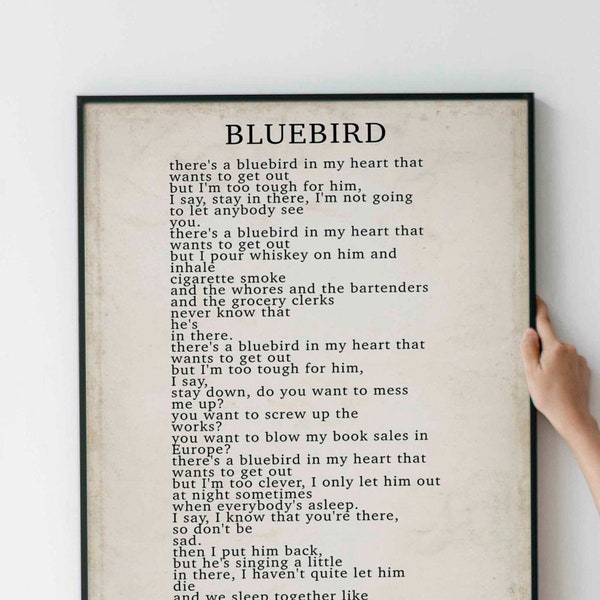 Charles Bukowski Poetry Bluebird Poem Quote Print