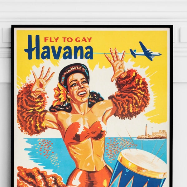 Fly to Gay Havana 1950 Cuba Travel Poster Havana