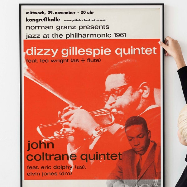 John Coltrane, Dizzy Gillespie 1961 Frankfurt, Germany Vintage Concert Poster PRINTABLE DOWNLOAD