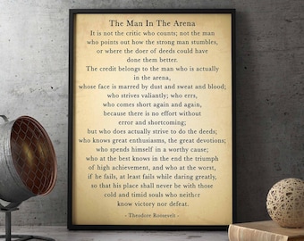 The Man in the Arena Quote Poem by Theodore Roosevelt - Printable Download
