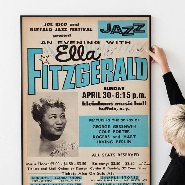 Vintage Ella Fitzgerald playing at Kleinhans Music Hall Concert Poster Print 1961