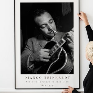 Póster de guitarra de jazz vintage: arte musical de swing retro, impresión de jazz clásico de los años 30, decoración de pared de jazz gitano, DESCARGA IMPRIMIBLE