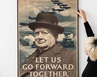 Manifesto di propaganda della vittoria di Winston Churchill durante la seconda guerra mondiale - Stampa d'epoca della seconda guerra mondiale