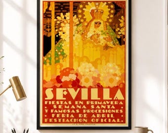 Retro Spanish Heritage Poster Sevilla Spring Festival Wall Art