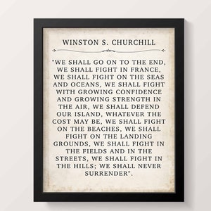 Winston Churchill Quote Poster We Shall Fight WWII Speech Vintage Print