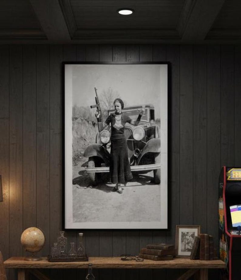 1930s Gangster Girl Bonnie Vintage Poster – Bonnie and Clyde Retro Crime Era Outlaw Print