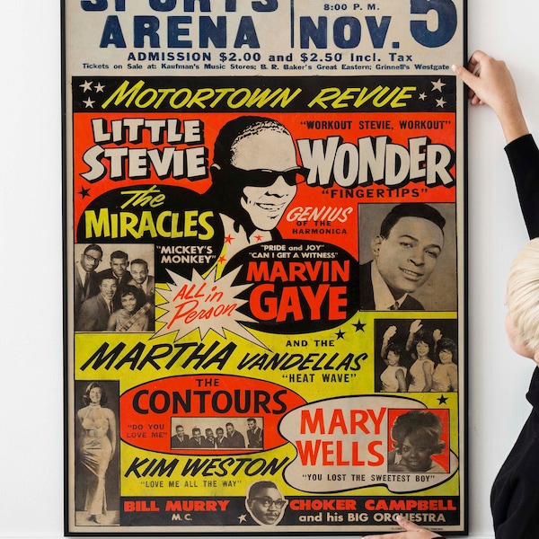 Vintage Motown Revue with Stevie Wonder and Marvin Gaye 1963 Concert Poster - PRINTABLE DOWNLOAD