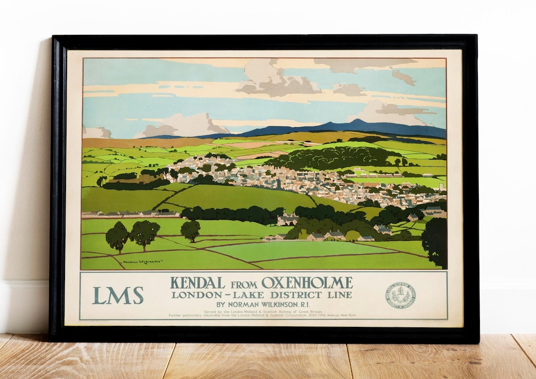 ヴィンテージ LMS 鉄道旅行ポスター – ケンダル、湖水地方（額入り