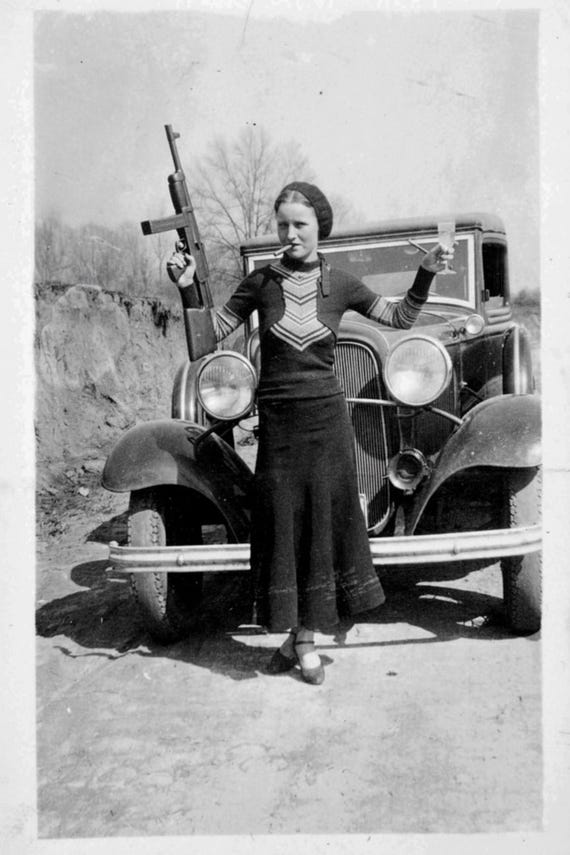 1930s Gangster Girl Poster – Vintage Bonnie and Clyde Crime Era Outlaw Print (Printable Download)