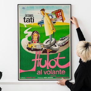 Póster de cine francés: Trafic 1971, Jacques Tati, Mr. Hulot, impresión de película clásica