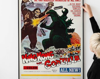 キングコング対ゴジラ カルトホラー映画ポスター復刻版 約18x12インチ