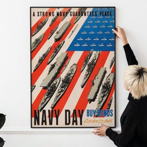 Klassieke NAVY DAY WO2 propagandaposter – Vintage militaire kunst en oorlogsmemorabilia Victory and Unity-print