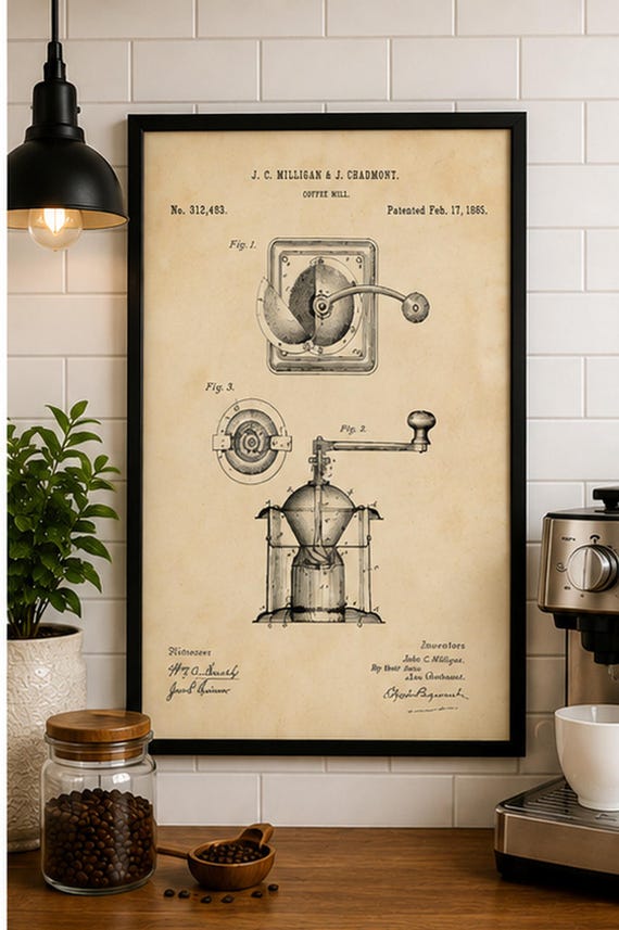 Vintage Coffee Mill Print – Antique Coffee Grinder Wall Art