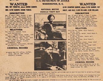 Bonnie and Clyde 1934 Wanted Poster – Vintage Outlaw Crime Print (Printable Download)
