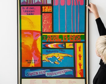 Póster vintage de festival psicodélico de 1968 – Impresión de concierto retro y colorida