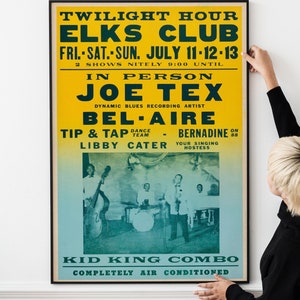 1950s Blues & Jazz Nightclub Vintage Concert Poster Elks Blues Club