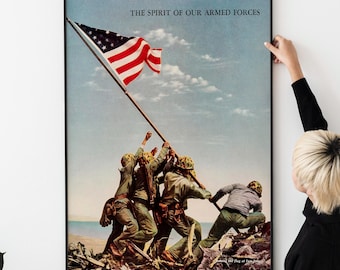 Raising the Flag on Iwo Jima Victory WW2 Propaganda Poster - Go Forward Together - Never Give Up - Success Poster PRINTABLE DOWNLOAD