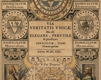 Póster antiguo de alquimia, lámina con diagrama hermético de 1625, arte mural de astrología oculta, decoración vintage esotérica.