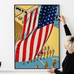 Twee vintage WW2 propagandaposters - United We Win, retro militaire kunst, patriottische WWII succes poster afdrukken AFDRUKBARE DOWNLOAD