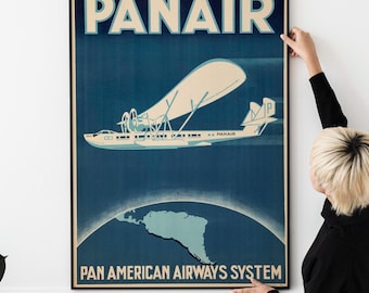 Pan Am Airways Reiseplakat 1930er Jahre - Panair, Vintage Luftfahrt, Retro Flugkunst, Retro Flugreisen DRUCKBARER DOWNLOAD