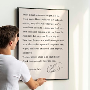 Anthony Bourdain Quote Print, Eet vanavond in een lokaal restaurant - afdrukbare download
