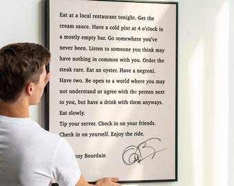 Anthony Bourdain Quote Print, Eat at a local restaurant tonight - Printable Download