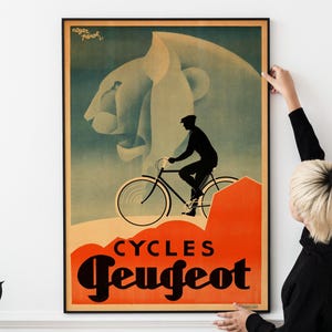 Retro Radsport Art Deco Wandkunst - 1930er Jahre peugeot Plakat, Vintage französische Fahrradwerbung DRUCKBARER DOWNLOAD